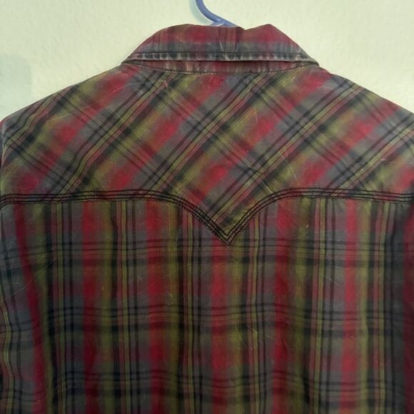 Mens Long Sleeve Shirt XL Red Plaid Snap Down Western Cowboy Rockabilly - Picture 8 of 13